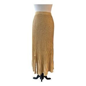Sandro Paris Metallic Gold Pleated Midi Skirt Size 4 FR36 Shimmer Party Holiday